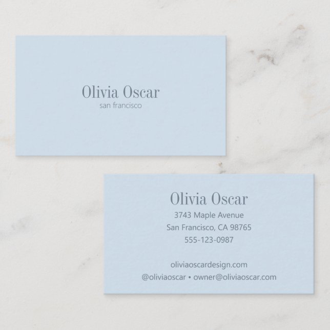 Minimal Simple Soft Blue Modern Professional Visitenkarte (Vorne/Hinten)