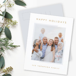 Minimal Simple White | Foto der Weihnachtsfamilie Feiertagspostkarte