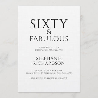 Minimal Sixty and Fabulous 60th Birthday Party  Einladung