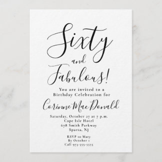 Minimal Sixty and Fabulous 60th Birthday Party Einladung