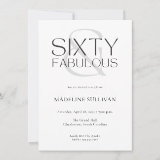 Minimal Sixty and Fabulous 60th Birthday Party Einladung