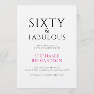 Minimal Sixty and Fabulous 60th Birthday Party  Einladung