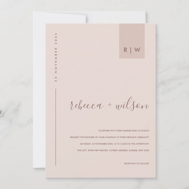 MINIMAL SOFT BLUSH PINK PEACH TYPOGRAPHY WEDD EINLADUNG (Vorderseite)