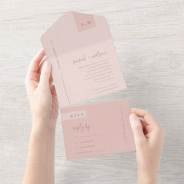 MINIMAL SOFT PASTEL BLUSH DUSKY PINK WEDD ALL IN ONE EINLADUNG