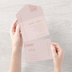 MINIMAL SOFT PASTEL BLUSH DUSKY PINK WEDING ALL I IN ONE EINLADUNG