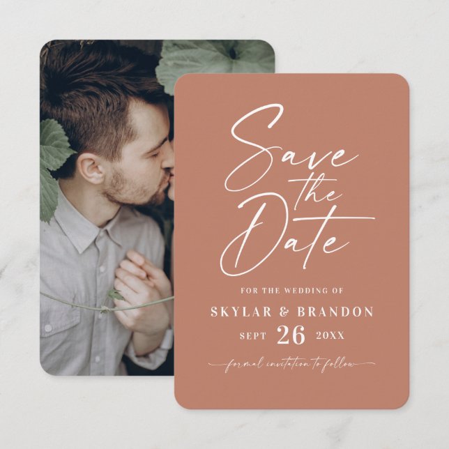 Minimal Solid Clay Terracotta Colour Wedding Save The Date (Vorne/Hinten)