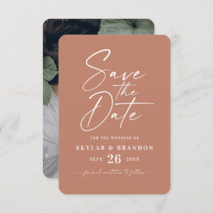 Minimal Solid Clay Terracotta Colour Wedding Save The Date
