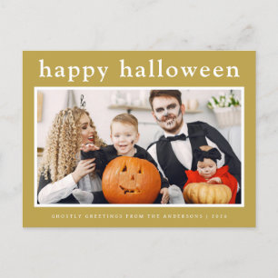 Minimal Spooky Happy Halloween Familie 1 Foto Feiertagspostkarte