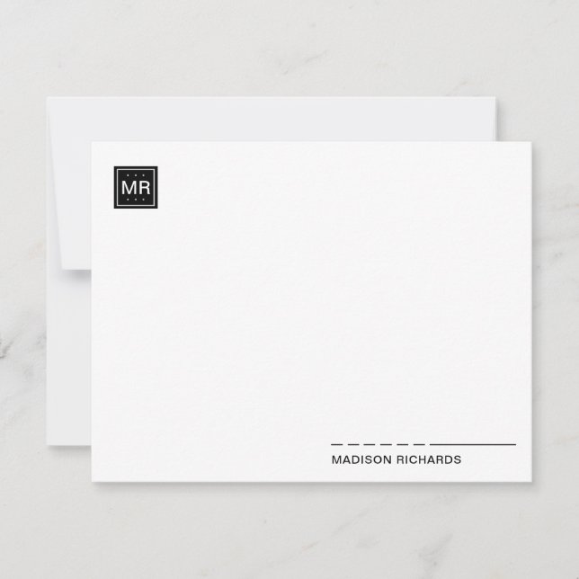 Minimal Square Monogram Black Chic Typografie Mitteilungskarte (Vorderseite)