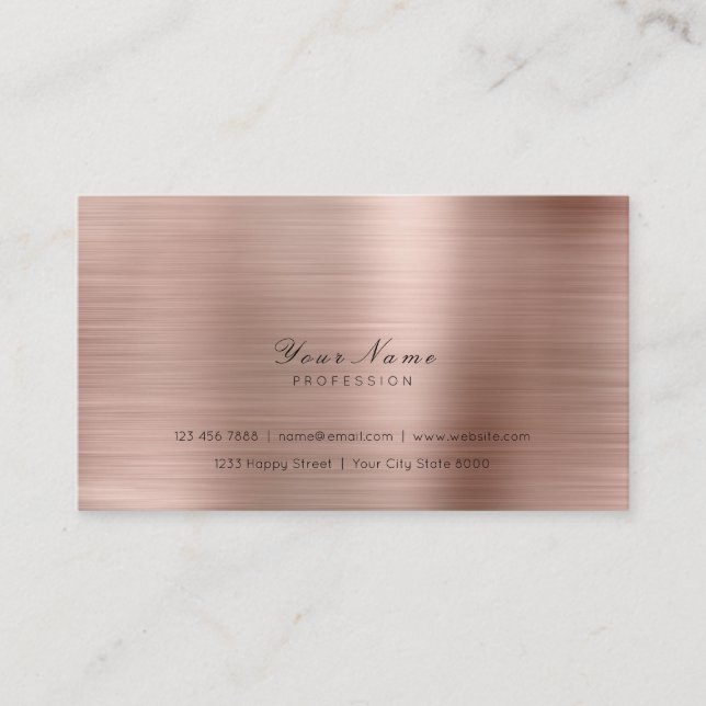 Minimal Stahl Kupfer Pink Gold Delikate Script Vip Visitenkarte (Vorderseite)