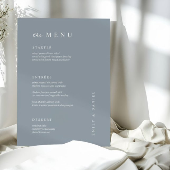 Minimal staubblaues Wedding MENU Menükarte (Von Creator hochgeladen)