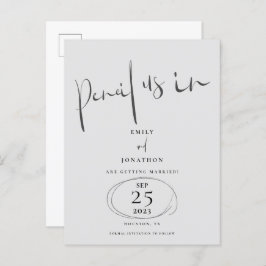 Minimal Stift uns in Script gray Save the Date Ankündigungspostkarte