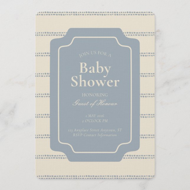 Minimal Stripe Geometric Gender Neutral Beige Blue Einladung (Vorderseite)