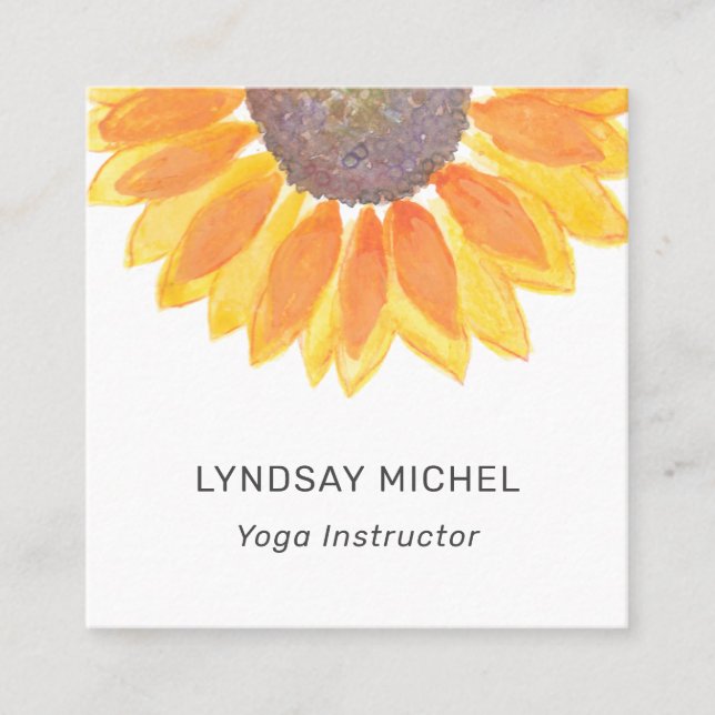 Minimal Sunflower Yoga Instructor Quadratische Visitenkarte (Vorderseite)