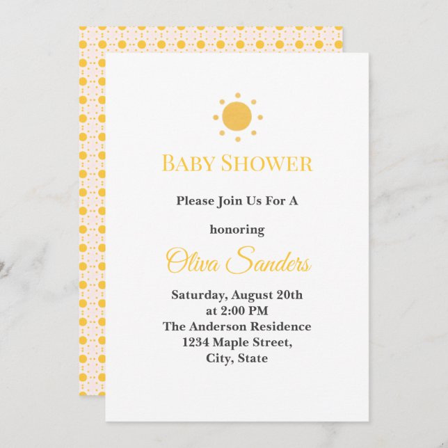 Minimal Sunshine Baby Shower Einladung (Vorne/Hinten)