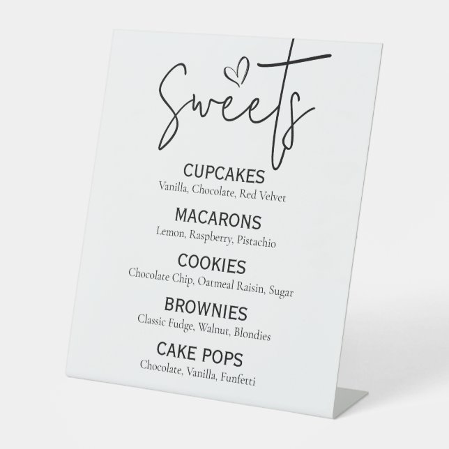Minimal Sweet Dessert Menu Modernes Schwarz-weißes Sockelschild (Vorderseite)