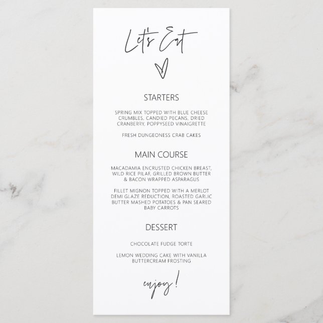 Minimal Tall Menu Wedding Classic Meal Card G400 Menükarte (Vorderseite)