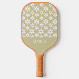 Minimal Tan und White Daisies Personalisiert Boho Pickleball Schläger