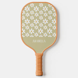 Minimal Tan und White Daisies Personalisiert Boho Pickleball Schläger