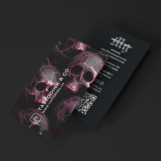 Minimal Tattoo Artist Skull Tattooist Logo Black  Visitenkarte (Minimal Tattoo Artist Skull Tattooist Logo Black Business Card
)