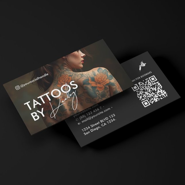 Minimal Tattoo Artist Tattooist Full Photo Qr Code Visitenkarte (Minimal Tattoo Artist Tattooist Full Photo Qr Code Business Card
)
