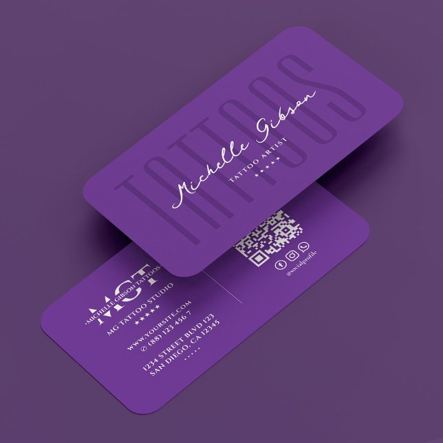 Minimal Tattoo Künstler Royal Lila Tattooist Visitenkarte (Minimal Tattoo Artist Royal Purple Tattooist Business Card
)
