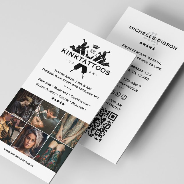 Minimal Tattooist White Tattoo Artist Grid Modern Visitenkarte (Minimal Tattooist White Tattoo Artist Grid Modern Business Card
)
