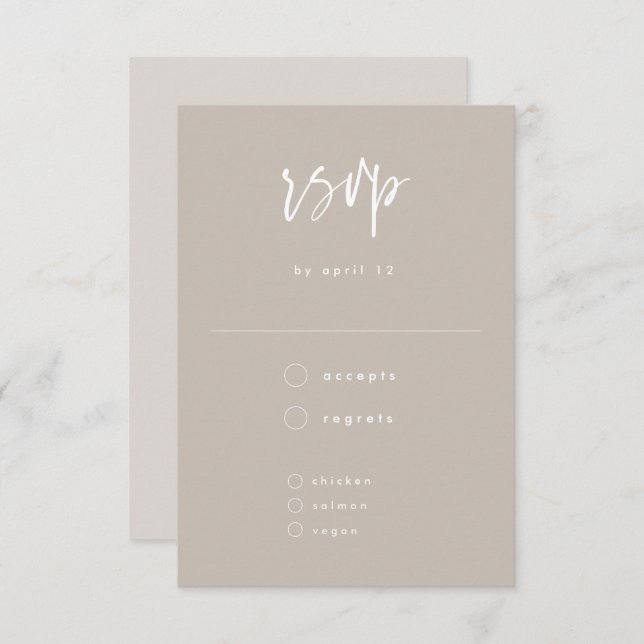 Minimal Taupe White Handgeschriebene SkriptWedding RSVP Karte (Vorne/Hinten)