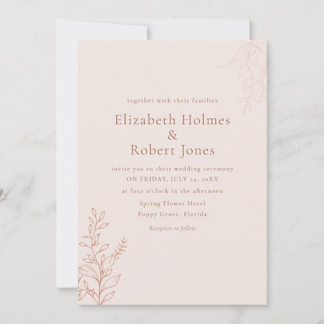 Minimal Terracotta Botanical Wedding Invitation Einladung (Vorderseite)