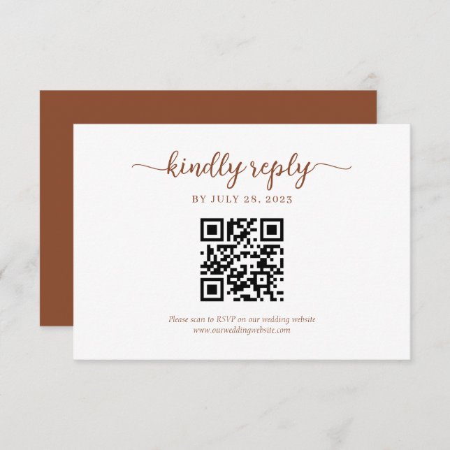 Minimal Terracotta Floral Monogram QR Code Hochzei RSVP Karte (Vorne/Hinten)