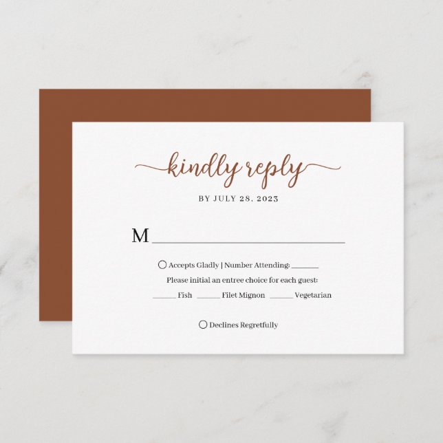Minimal Terracotta Floral Monogram Wedding RSVP Karte (Vorne/Hinten)