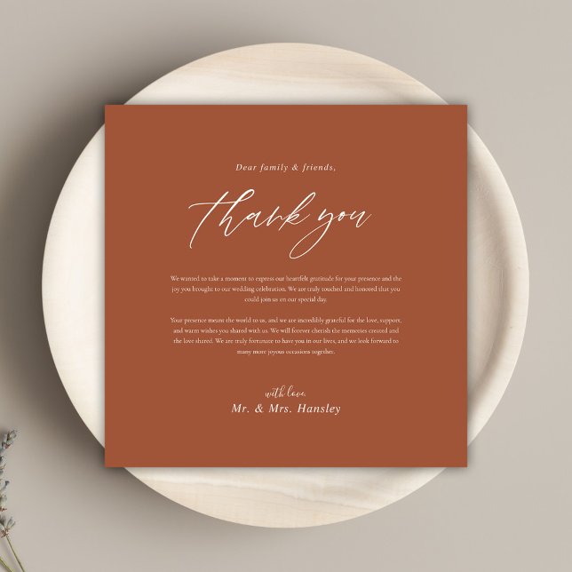 Minimal Terracotta Moderne Hochzeit Vielen Dank (Minimal Terracotta Modern Wedding Thank You)