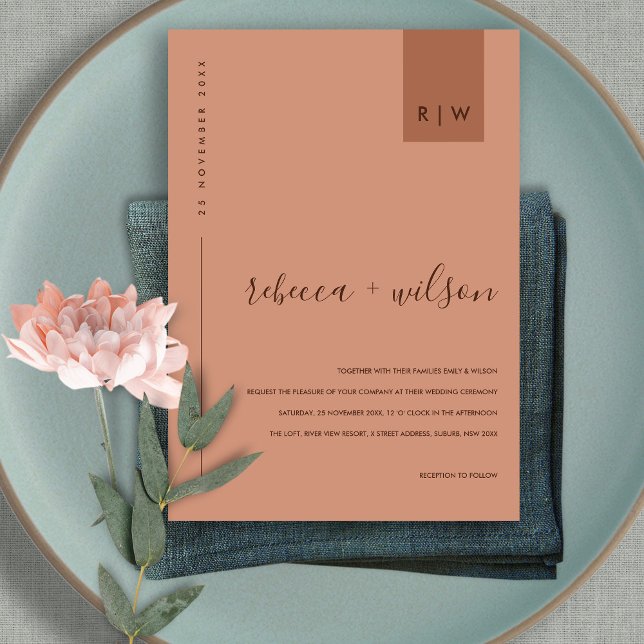 MINIMAL TERRACOTTA RUST ORANGE TYPOGRAPHY WEDD EINLADUNG (Von Creator hochgeladen)