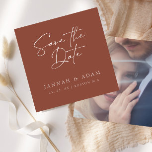 Minimal Terracotta Script Typografy Foto Wedding Save The Date