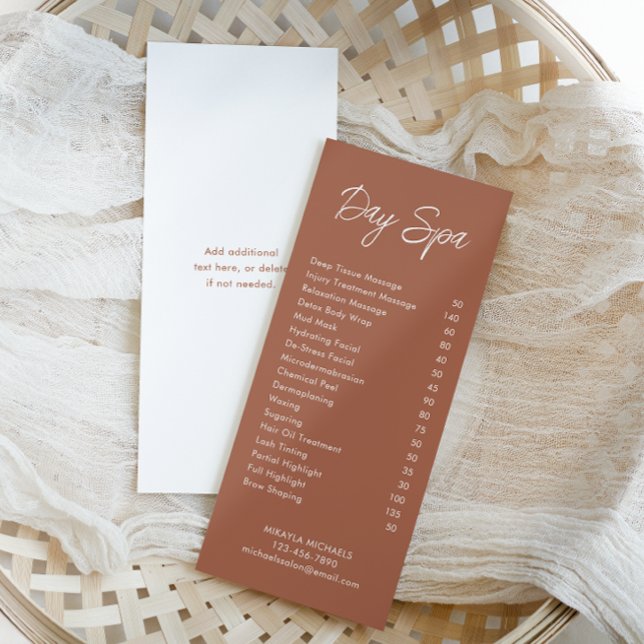 Minimal Terracotta Wellness-Center und Salon Preis Werbekarte (Von Creator hochgeladen)