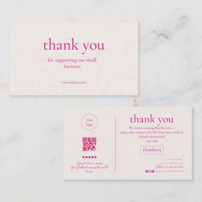 Minimal Thank You Small Business Card Dusty Rose P Visitenkarte (Vorne/Hinten)