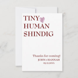 Minimal Tiny Human Shindig Funny Co-ed Baby Dusche Dankeskarte