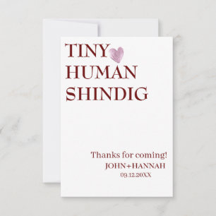 Minimal Tiny Human Shindig Funny Co-ed Baby Dusche Dankeskarte