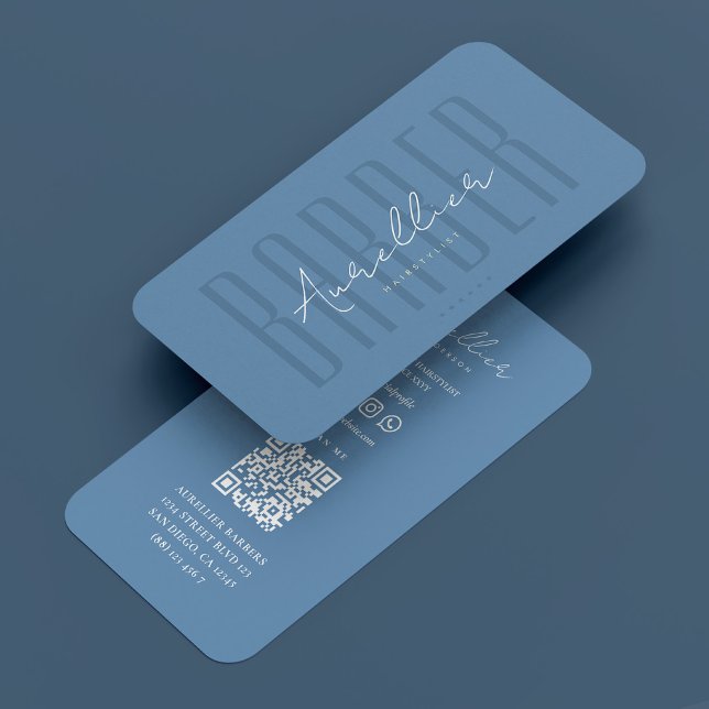 Minimal Travel Barber Dusty Blue Barbershop Script Visitenkarte (Minimal Travel Barber Dusty Blue Barbershop Script Business Card
)