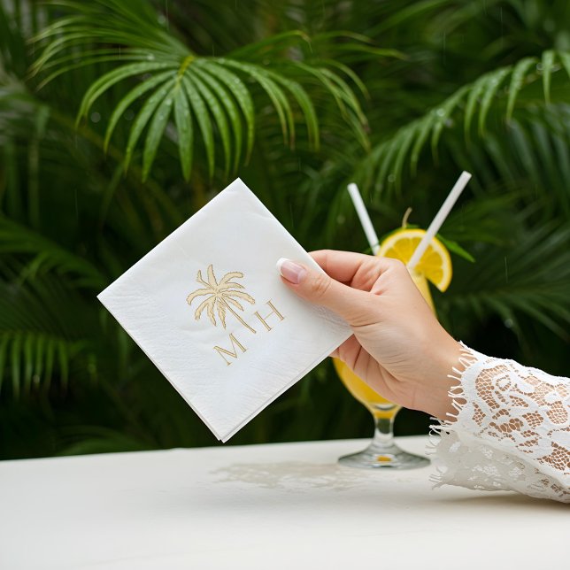 Minimal Tropical Palm Tree Monogram Wedding Servietten Mit Folie (Minimal Tropical Palm Tree Monogram Wedding Foil Napkins)
