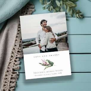 Minimal tropische Blätter Pink Foto Hochzeit Dankeskarte