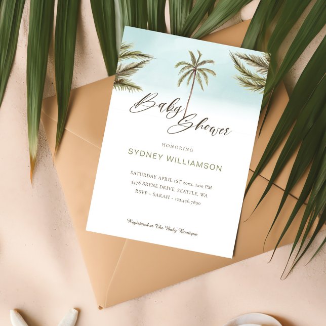 Minimal tropische Wasserfarbenpalme Bäume Babydusc Einladung (Minimal Tropical Watercolor Palm Trees Baby Shower Invitation)