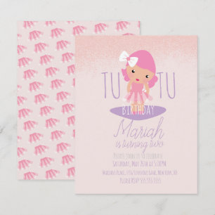 Minimal Tutu Girl's Birthday Cartoon Pink Glitzer Einladung