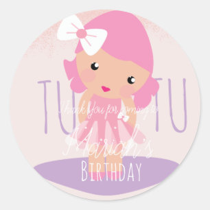 Minimal Tutu Girl's Birthday Cartoon Pink Glitzer Runder Aufkleber