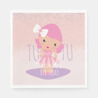 Minimal Tutu Girl's Birthday Cartoon Pink Glitzer