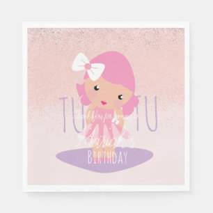 Minimal Tutu Girl's Birthday Cartoon Pink Glitzer Serviette