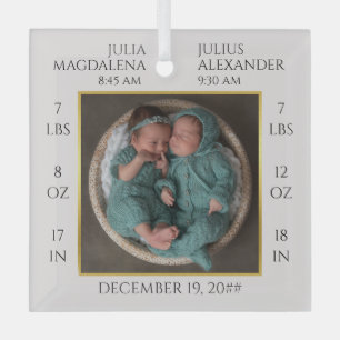 Minimal Twin Baby Name Geburtsstat Foto Keepake Ornament Aus Glas