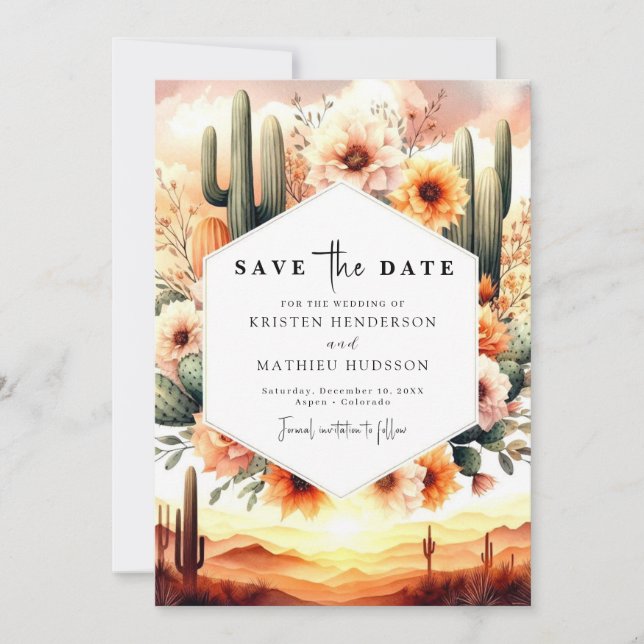 Minimal Typografie Cactus Wedding Save The Date (Vorderseite)