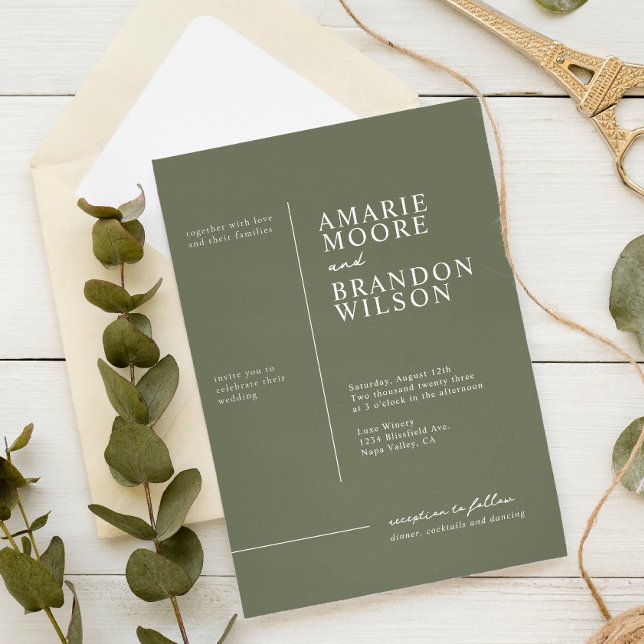Minimal Typografy Sage Green Wedding Einladung (Von Creator hochgeladen)