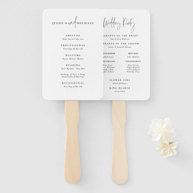 Minimal Typografy Wedding Program Fan Fächer (Vorne und Hinten)